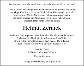 Traueranzeige von Helmut Zernick von Märkischen Allgemeine Zeitung