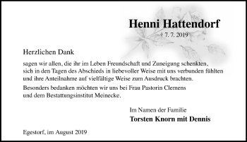 Traueranzeige von Henni Hattendorf von Hannoversche Allgemeine Zeitung/Neue Presse
