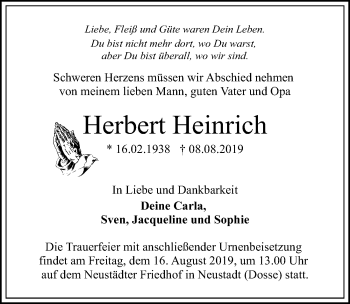 Traueranzeige von Herbert Heinrich von Märkischen Allgemeine Zeitung