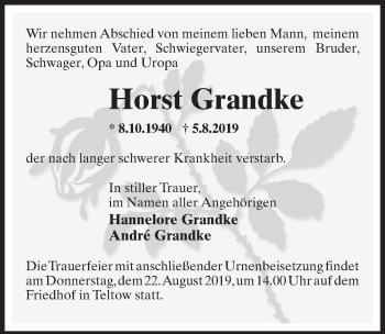 Traueranzeige von Horst Grandke von Märkischen Allgemeine Zeitung