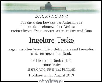 Traueranzeige von Ingelore Teske von Leipziger Volkszeitung