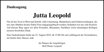 Traueranzeige von Jutta Leopold von Ostsee-Zeitung GmbH