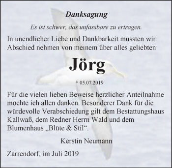 Traueranzeige von Jörg  von Ostsee-Zeitung GmbH