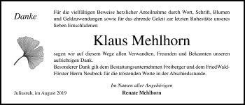 Traueranzeige von Klaus Mehlhorn von Ostsee-Zeitung GmbH