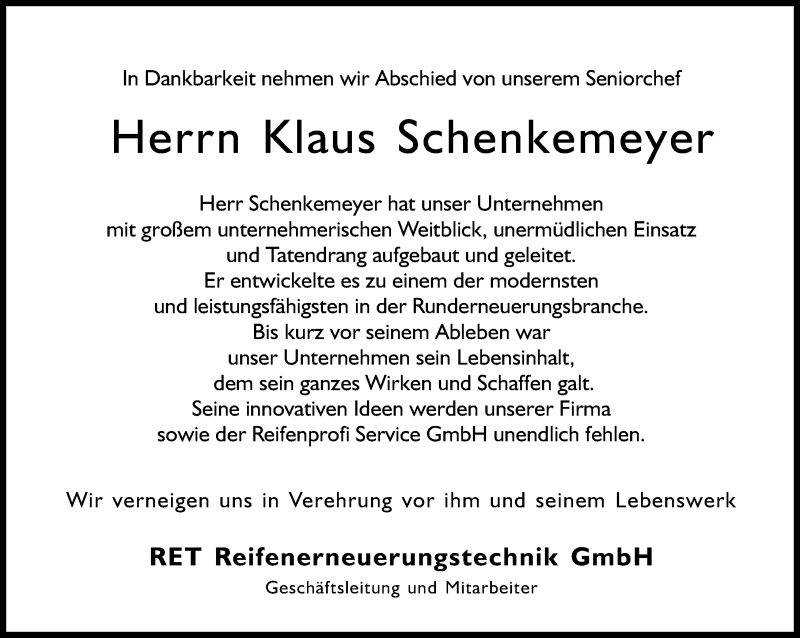  Traueranzeige für Klaus Schenkemeyer vom 17.08.2019 aus Hannoversche Allgemeine Zeitung/Neue Presse
