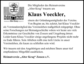 Traueranzeige von Klaus Voeckler von Märkischen Allgemeine Zeitung