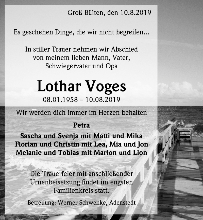  Traueranzeige für Lothar Voges vom 17.08.2019 aus Peiner Allgemeine Zeitung