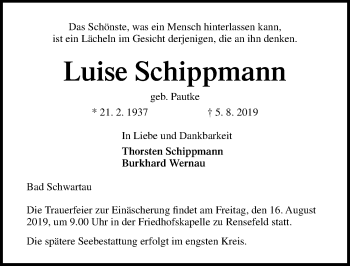 Traueranzeige von Luise Schippmann von Lübecker Nachrichten