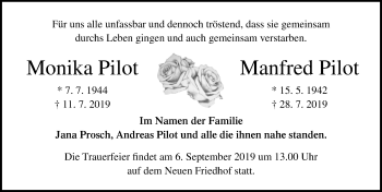 Traueranzeige von Manfred Pilot von Ostsee-Zeitung GmbH