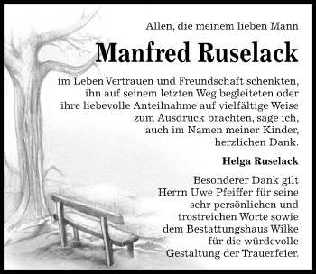 Traueranzeige von Manfred Ruselack von Märkischen Allgemeine Zeitung