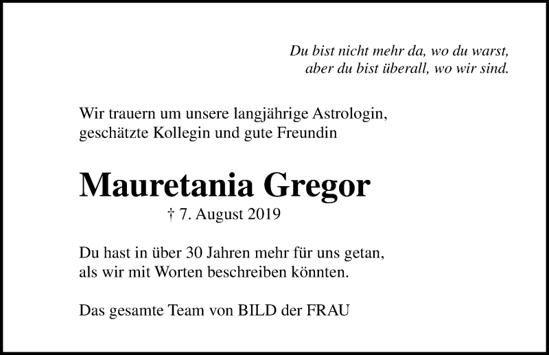  Traueranzeige für Mauretanier Gregor vom 17.08.2019 aus Lübecker Nachrichten