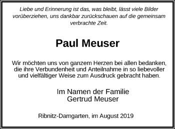 Traueranzeige von Paul Meuser von Ostsee-Zeitung GmbH