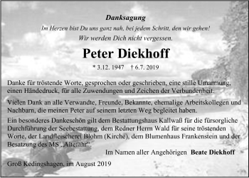 Traueranzeige von Peter Diekhoff von Ostsee-Zeitung GmbH