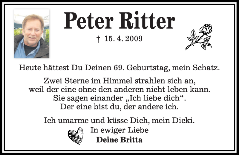 Traueranzeige für Peter Ritter vom 10.08.2019 aus Kieler Nachrichten