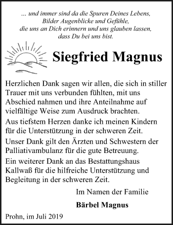 Traueranzeige von Siegfried Magnus von Ostsee-Zeitung GmbH