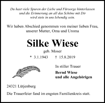 Traueranzeige von Silke Wiese von Kieler Nachrichten