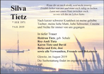 Traueranzeige von Silva Tietz von Ostsee-Zeitung GmbH