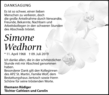 Traueranzeige von Simone Wedhorn von Leipziger Volkszeitung