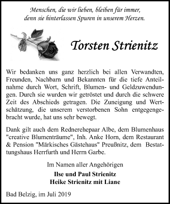 Traueranzeige von Torsten Strienitz von Märkischen Allgemeine Zeitung