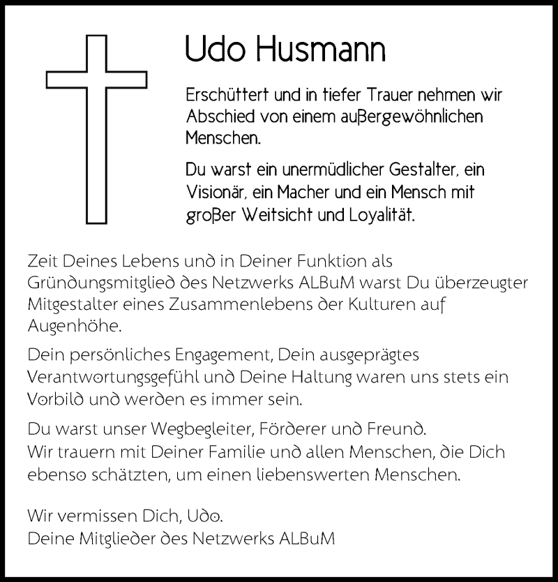  Traueranzeige für Udo Husmann vom 27.08.2019 aus Hannoversche Allgemeine Zeitung/Neue Presse