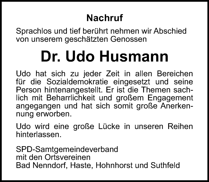  Traueranzeige für Udo Husmann vom 24.08.2019 aus Schaumburger Nachrichten