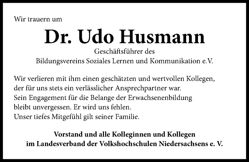  Traueranzeige für Udo Husmann vom 24.08.2019 aus Hannoversche Allgemeine Zeitung/Neue Presse