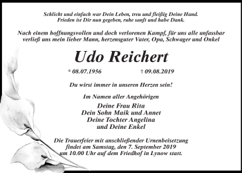 Traueranzeige von Udo Reichert