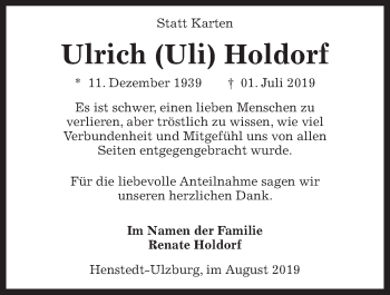 Traueranzeige von Ulrich Holdorf von Kieler Nachrichten