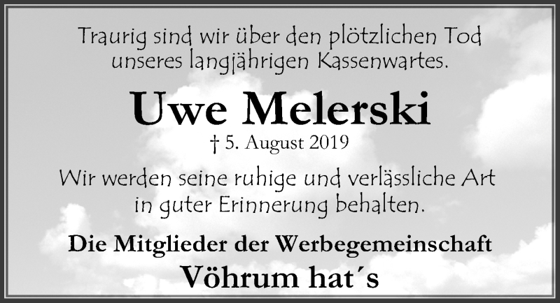  Traueranzeige für Uwe Melerski vom 10.08.2019 aus Peiner Allgemeine Zeitung