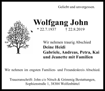 Traueranzeige von Wolfgang John von Aller Zeitung