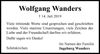 Traueranzeige von Wolfgang Wanders von Kieler Nachrichten