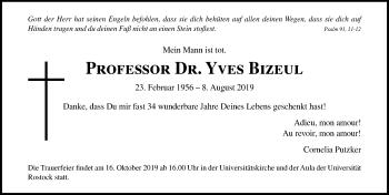 Traueranzeige von Yves Bizeful von Ostsee-Zeitung GmbH