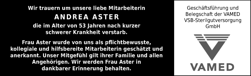  Traueranzeige für Andrea Aster vom 07.09.2019 aus Leipziger Volkszeitung