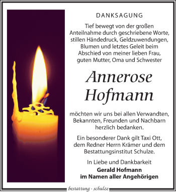 Traueranzeige von Annerose Hofmann von Leipziger Volkszeitung