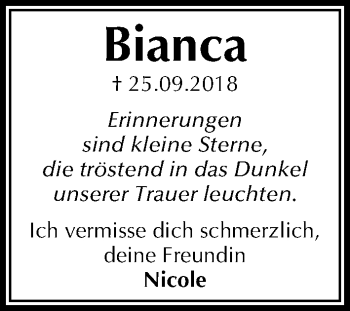 Traueranzeige von Bianca  von Hannoversche Allgemeine Zeitung/Neue Presse