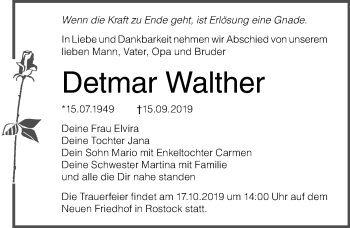 Traueranzeige von Detmar Walther von Ostsee-Zeitung GmbH