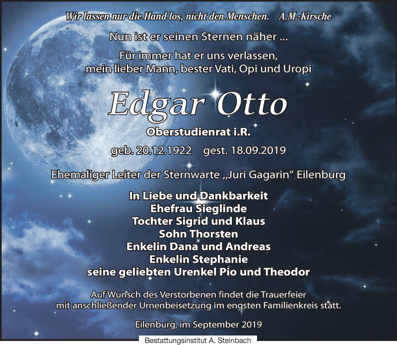  Traueranzeige für Edgar Otto vom 21.09.2019 aus Leipziger Volkszeitung