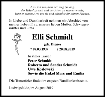 Traueranzeige von Elli Schmidt von Märkischen Allgemeine Zeitung