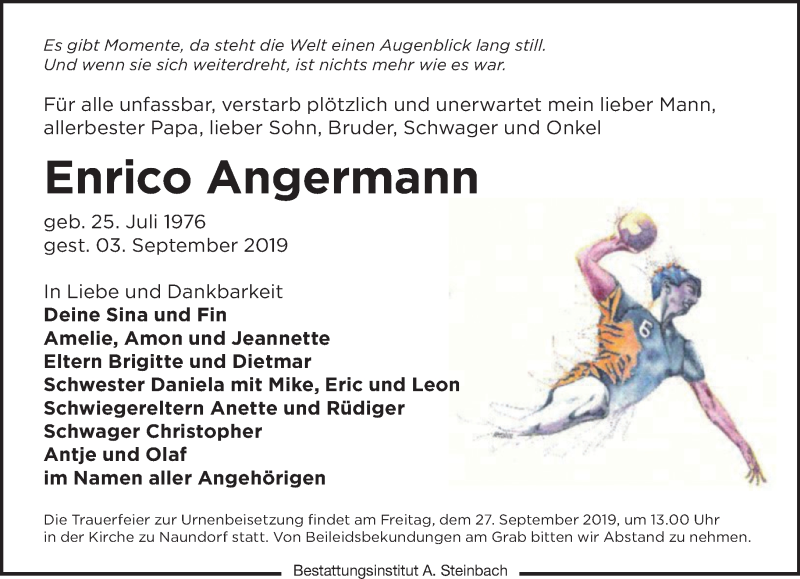  Traueranzeige für Enrico Angermann vom 07.09.2019 aus Leipziger Volkszeitung