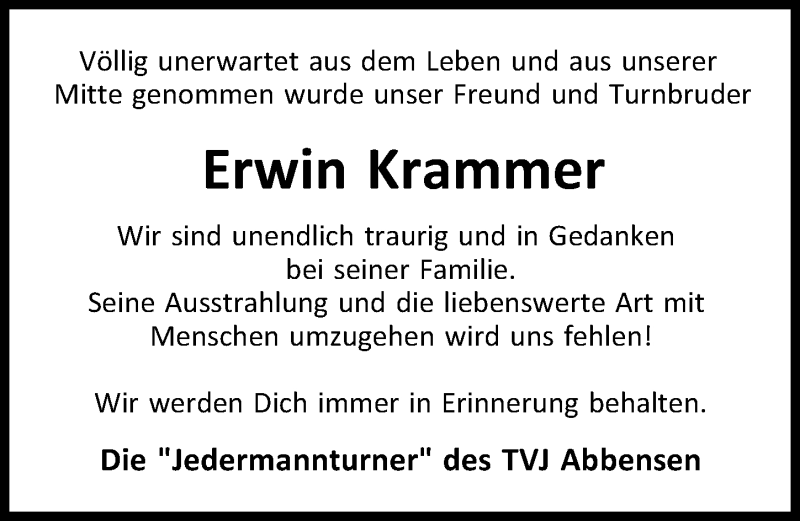  Traueranzeige für Erwin Krammer vom 14.09.2019 aus Peiner Allgemeine Zeitung