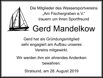 Traueranzeige von Gerd Mandelkow von Ostsee-Zeitung GmbH