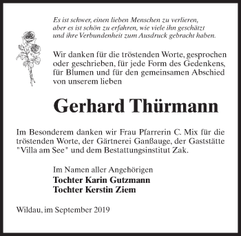 Traueranzeige von Gerhard Thürmann von Märkischen Allgemeine Zeitung
