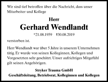 Traueranzeige von Gerhard Wendlandt von Kieler Nachrichten