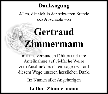 Traueranzeige von Gertraud Zimmermann von Märkischen Allgemeine Zeitung