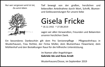 Traueranzeige von Gisela Fricke von Märkischen Allgemeine Zeitung