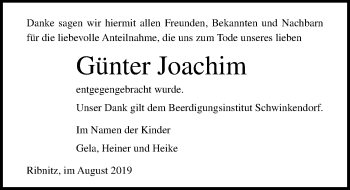 Traueranzeige von Günter Joachim von Ostsee-Zeitung GmbH