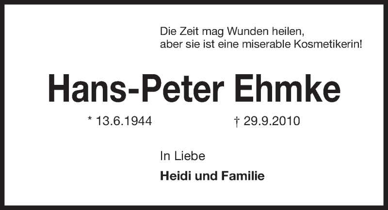  Traueranzeige für Hans-Peter Ehmke vom 28.09.2019 aus Kieler Nachrichten