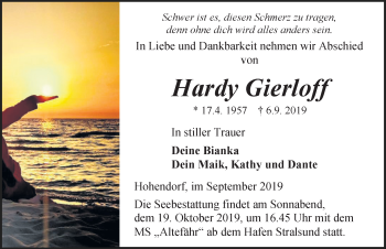 Traueranzeige von Hardy Gierloff von Ostsee-Zeitung GmbH