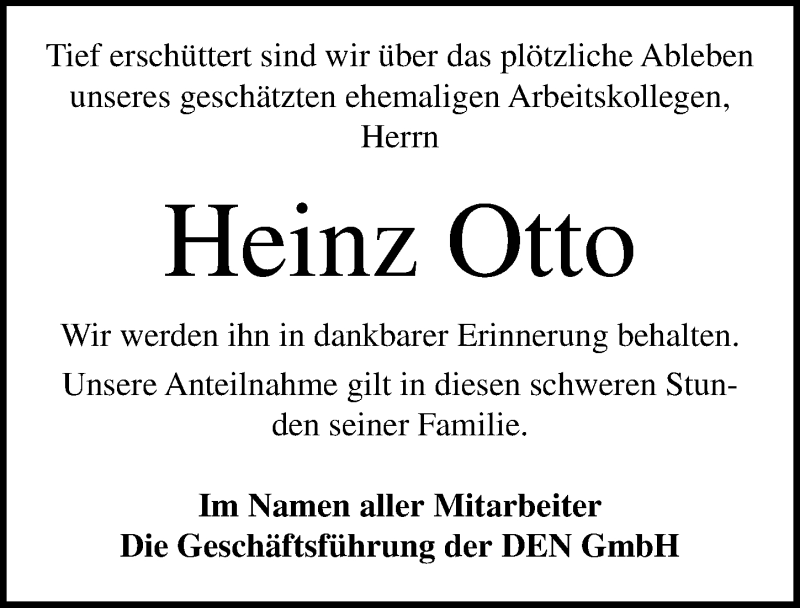  Traueranzeige für Heinz Otto vom 14.09.2019 aus Ostsee-Zeitung GmbH