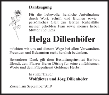 Traueranzeige von Helga Dillenhöfer von Märkischen Allgemeine Zeitung